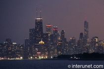 Night view on Chicago from Montrose harbor