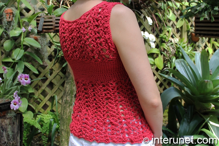 Red azalea stitch summer top crochet pattern | interunet