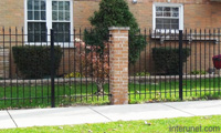 steel-fence-with-metal-posts-brick-column